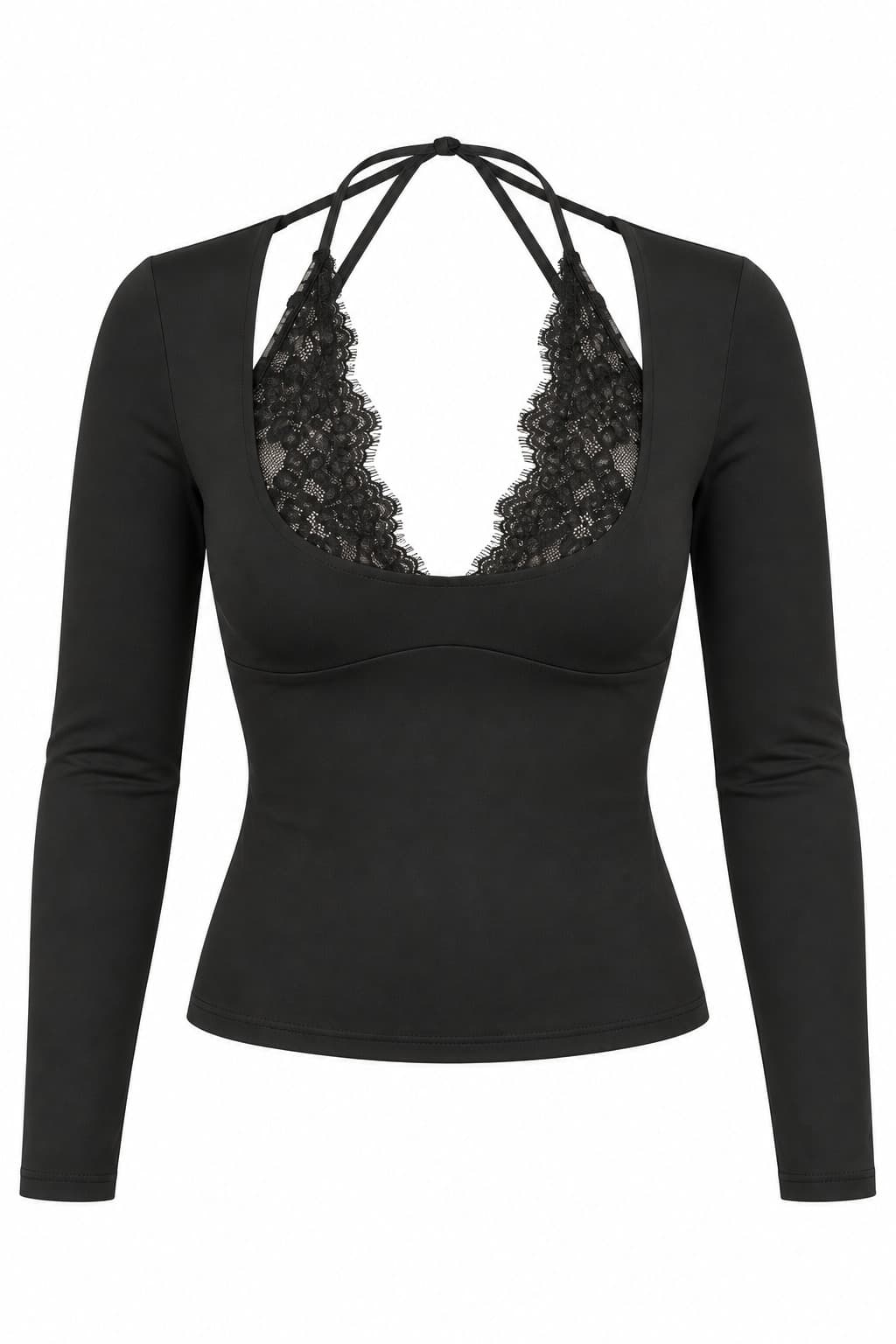 Camiseta escote de encaje negra, foto de producto de frente 1