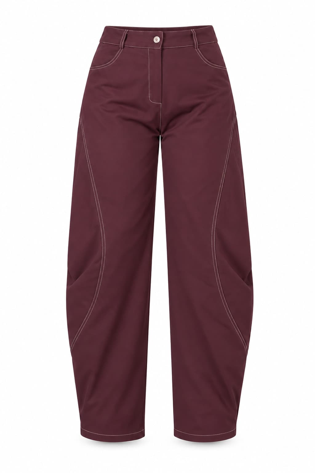 Pantalón amplio pespuntes granate, foto de producto de frente 1