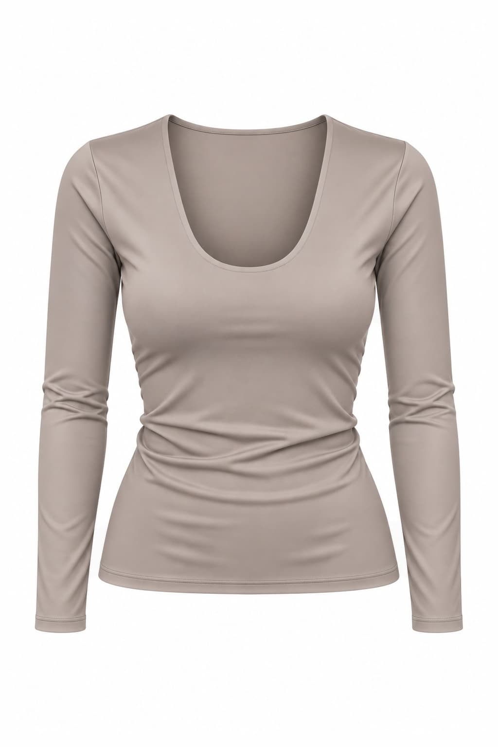 Camiseta escote en U taupe, foto de producto de frente 1
