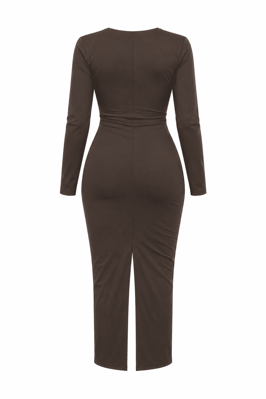 Vestido midi escote corazón marrón, foto de producto de espalda 1