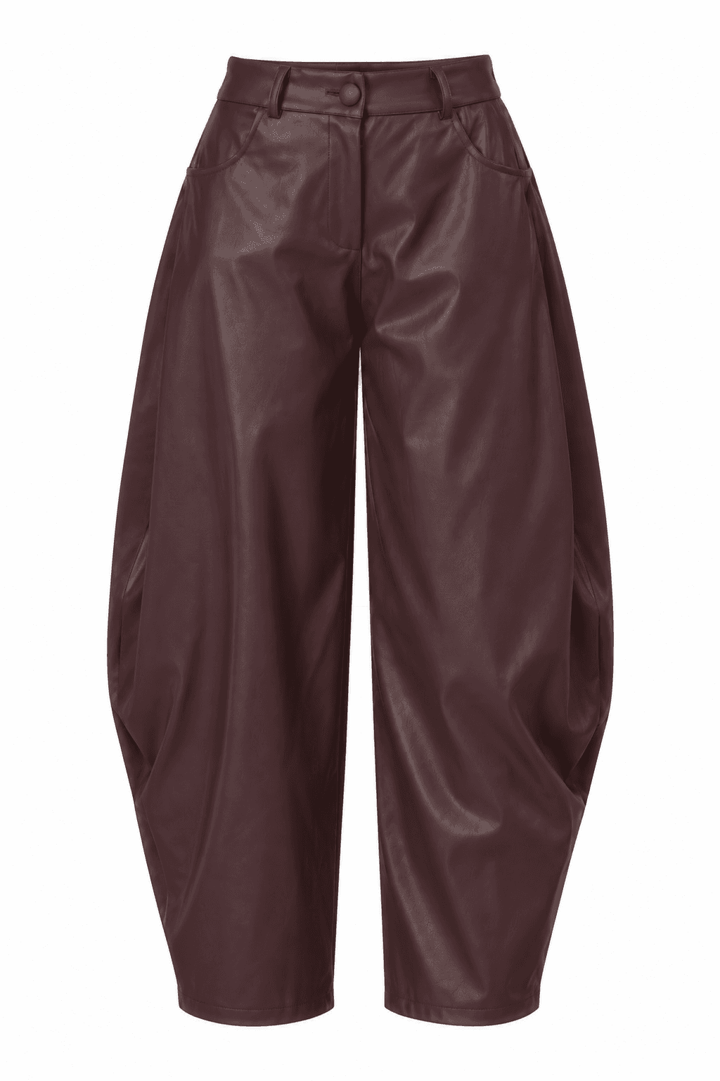 Pantalón balloon efecto piel granate, foto de producto de frente 1