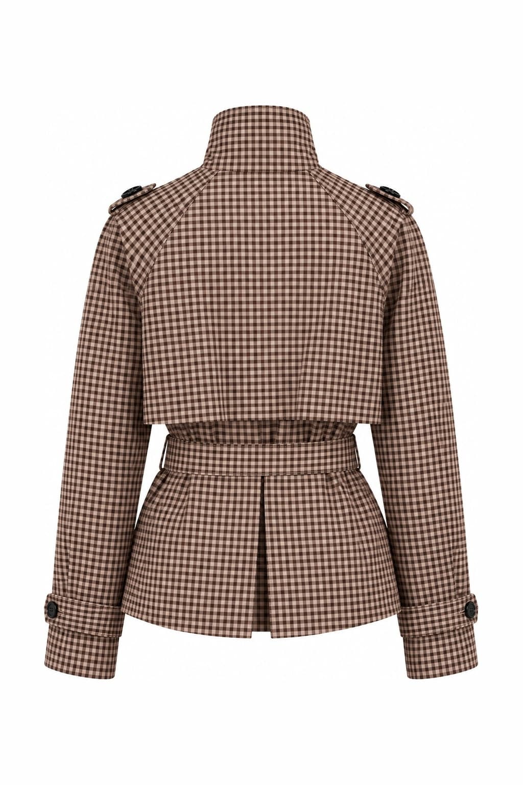 Chaqueta impermeable de cuadros marrón, foto de producto de espalda 1