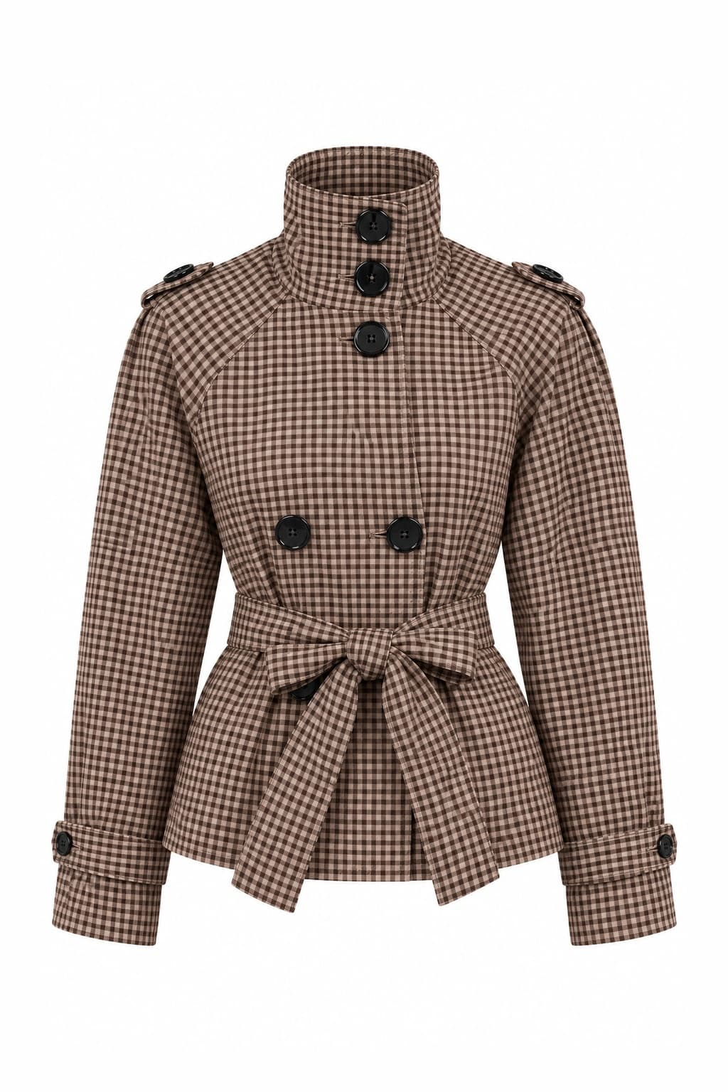 Chaqueta impermeable de cuadros marrón, foto de producto de frente 2