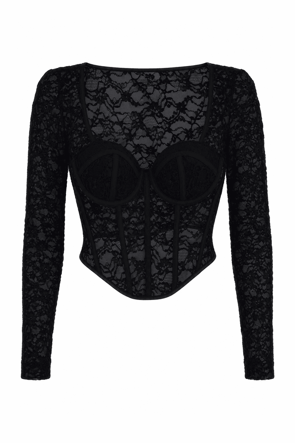 Corset de encaje manga larga negro, foto de producto de frente 2
