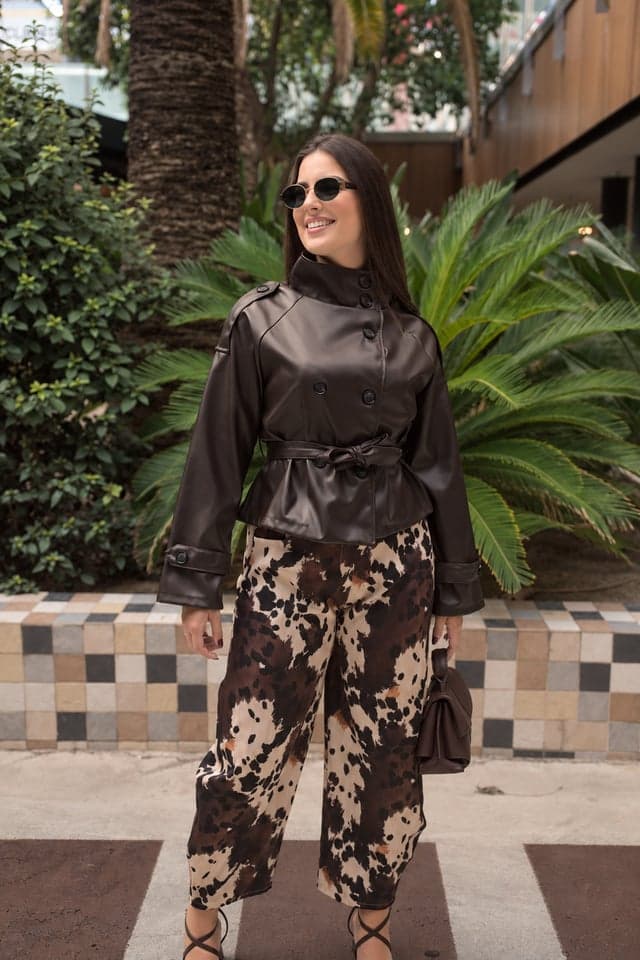 Chaqueta efecto piel Marrón, vista de frente 1