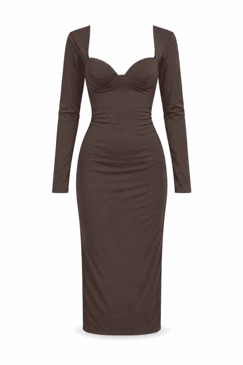 Vestido midi escote corazón marrón, foto de producto de frente 1